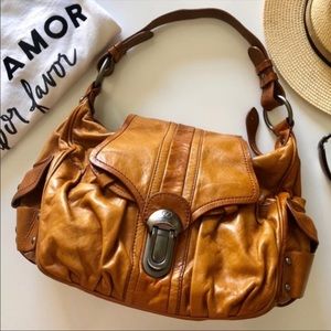 Francesco Biasia leather hobo shoulder bag cognac